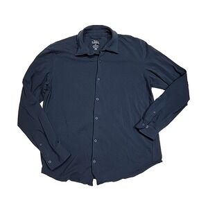 True Classic Navy Button Up Long Sleeve Dress Flannel Shirt Men's Large